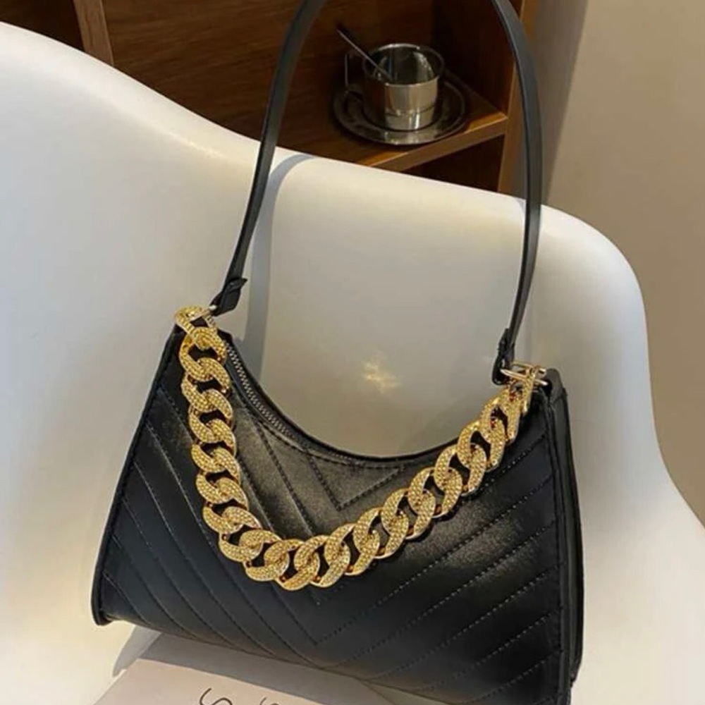 Chevron Chain Baguette Bag
